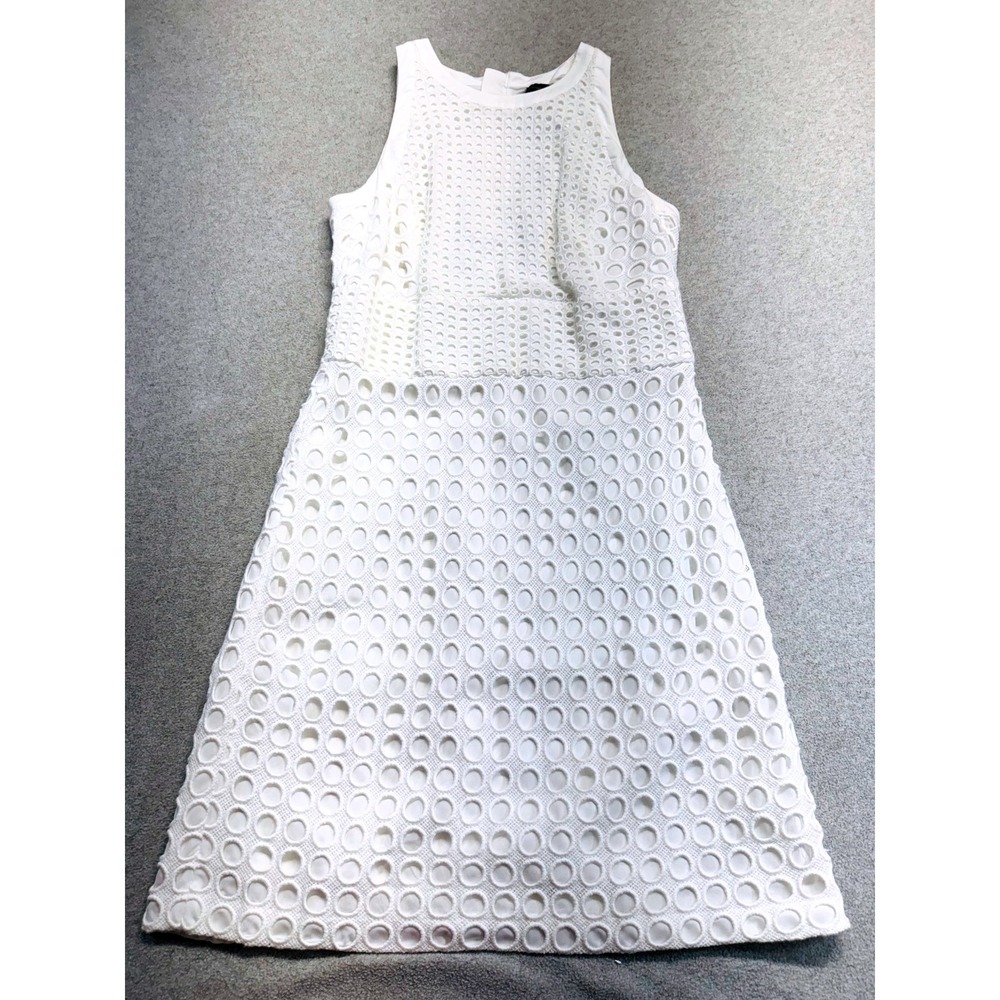 Banana Republic Eyelet Lace Dress Womens 8 White‎ Sleeveless Geometric A-Line